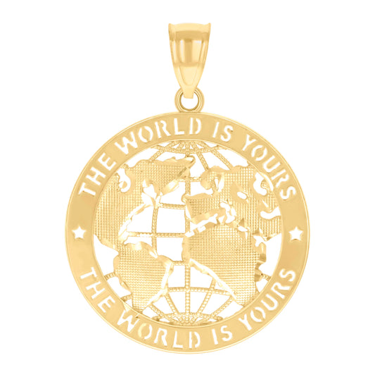 10K Yellow Gold Mens The World Is Yours World Map Charm Pendant