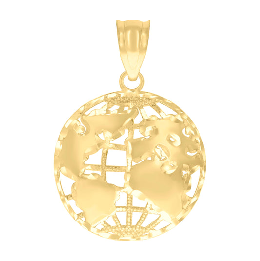 10K Yellow Gold Mens World Map Charm Pendant