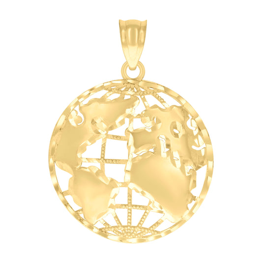 10K Yellow Gold Mens World Map Charm Pendant