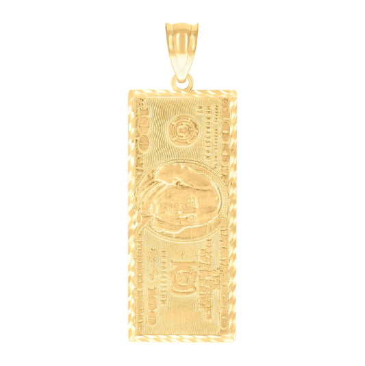 10K Yellow Gold Mens 100 Dollar Bill Currency Charm Pendant