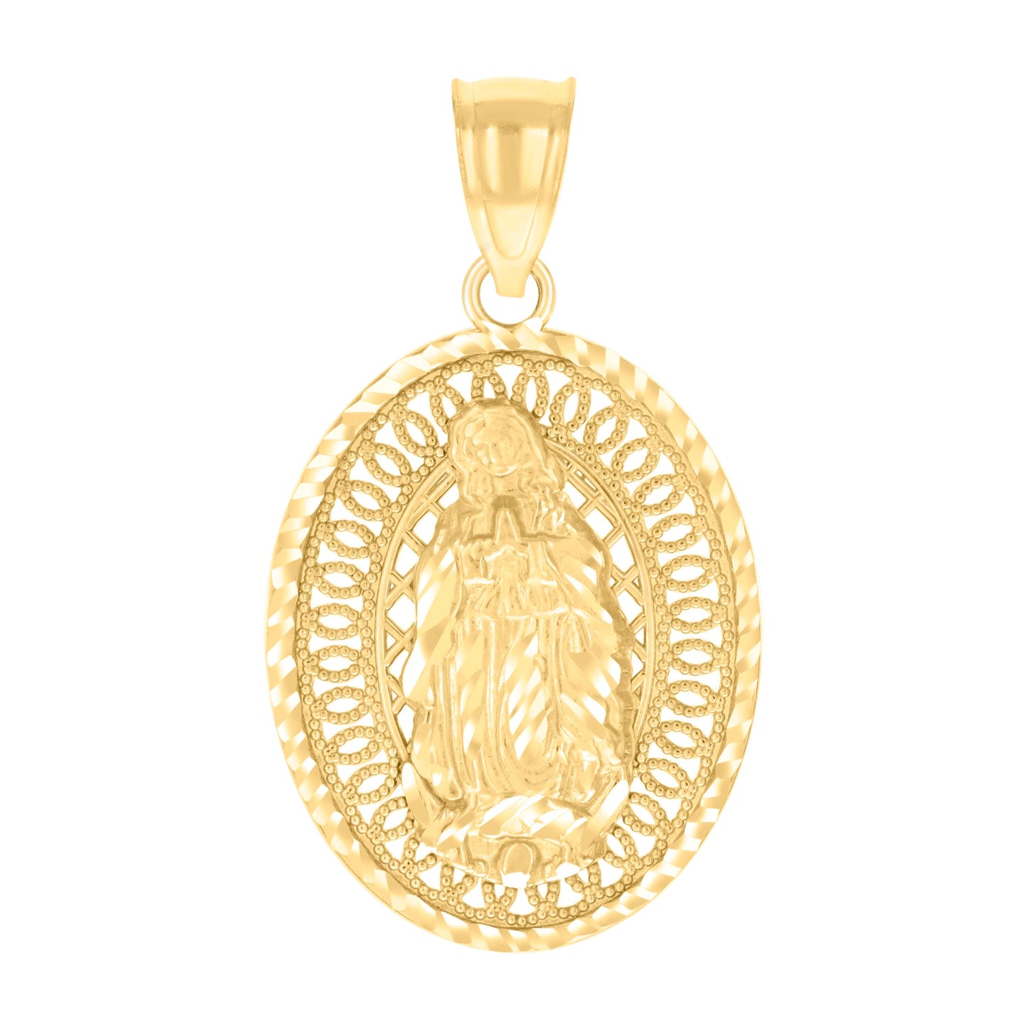 10K Yellow Gold Unisex Oval Guadalupe Religious Charm Pendant