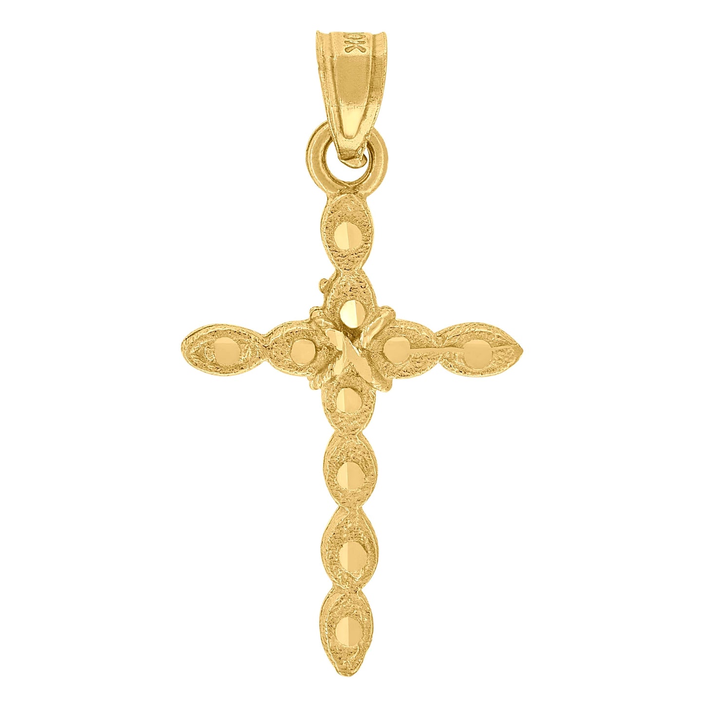 10K Yellow Gold Mens Women Textured Cross Religious Charm Pendant