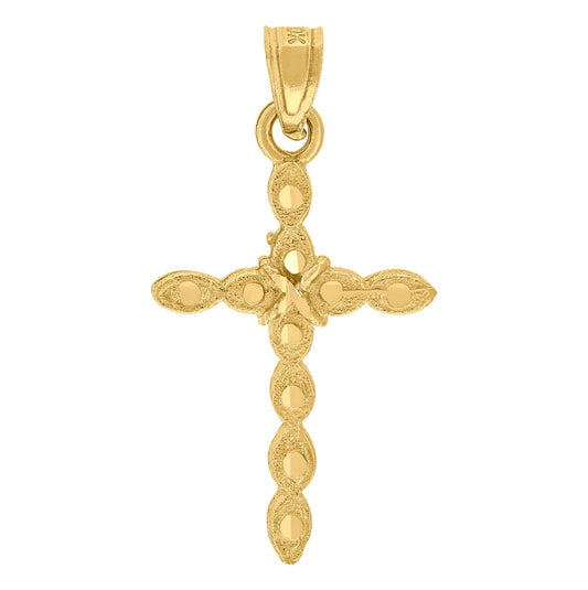 10K Yellow Gold Mens Women Textured Cross Religious Charm Pendant