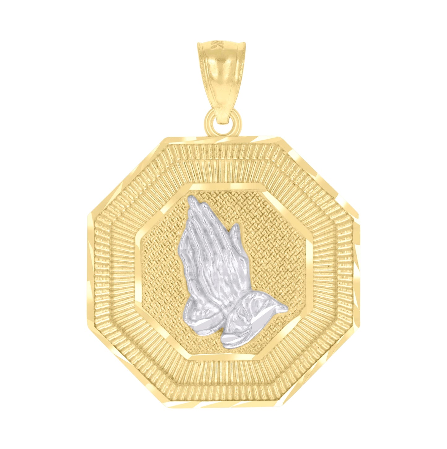 10K Two-tone Gold Mens Praying Hands Symbol Religious Charm Pendant