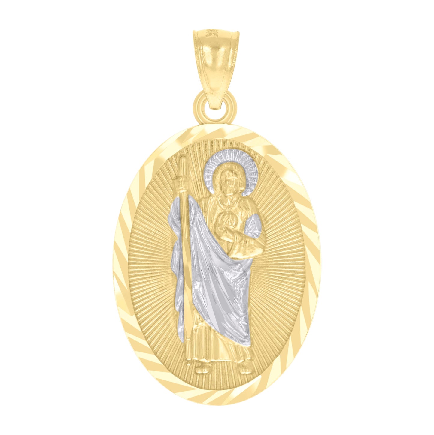 10K Two-tone Gold Mens St. Jude Religious Charm Pendant