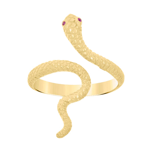 10K Yellow Gold Womens Purple Cubic-Zirconia Snake Reptiles Wildlife Ring