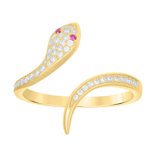 10K Yellow Gold Womens Purple White Cubic-Zirconia Snake Reptiles Wildlife Ring