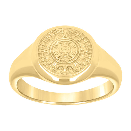 10K Yellow Gold Mens Aztec Calendar Fashion Ring