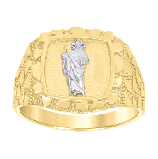 10K Two-tone Gold Mens St. Jude Religious Nugget Ring