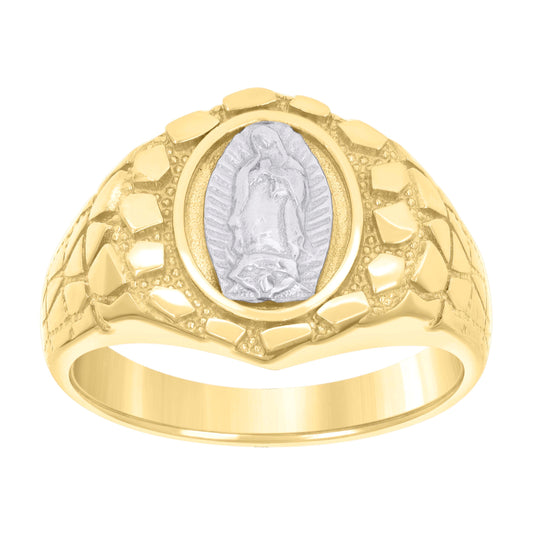 10K Two-tone Gold Mens Guadalupe Religious Nugget Ring