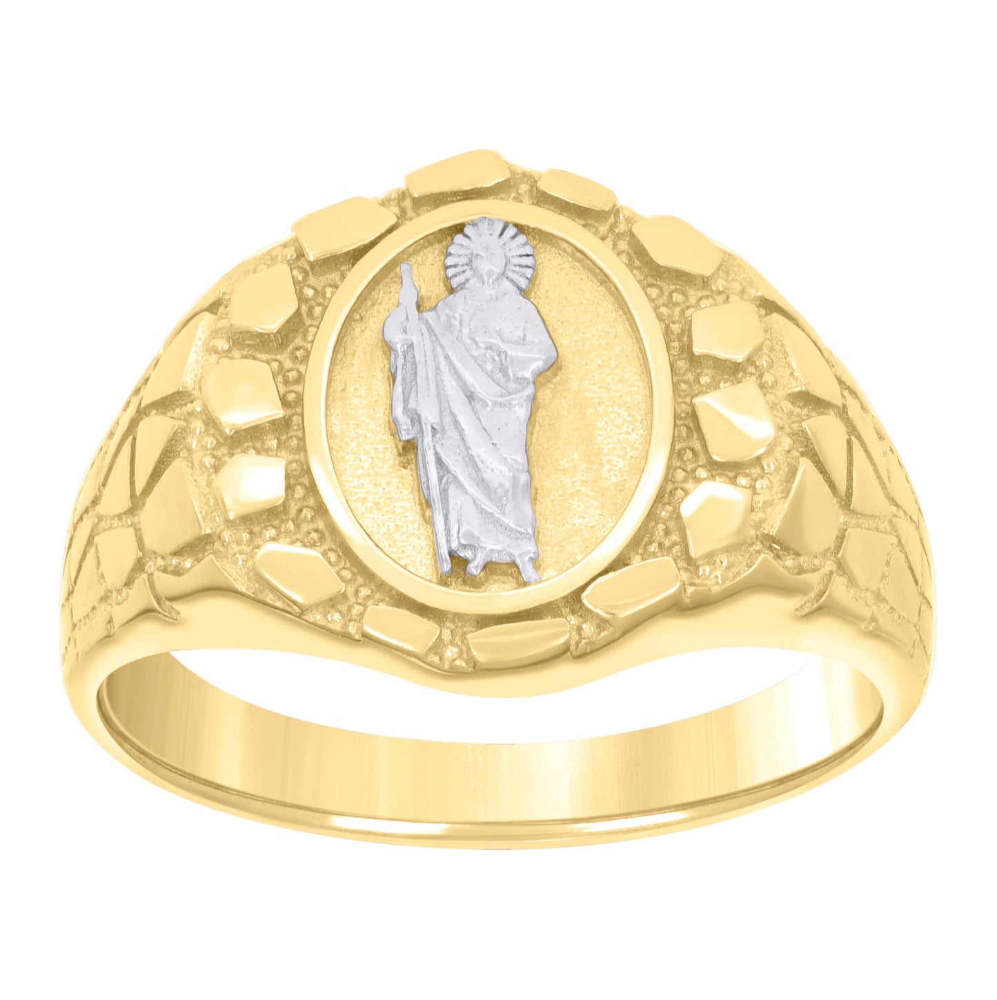 10K Two-tone Gold Mens St. Jude Religious Nugget Ring