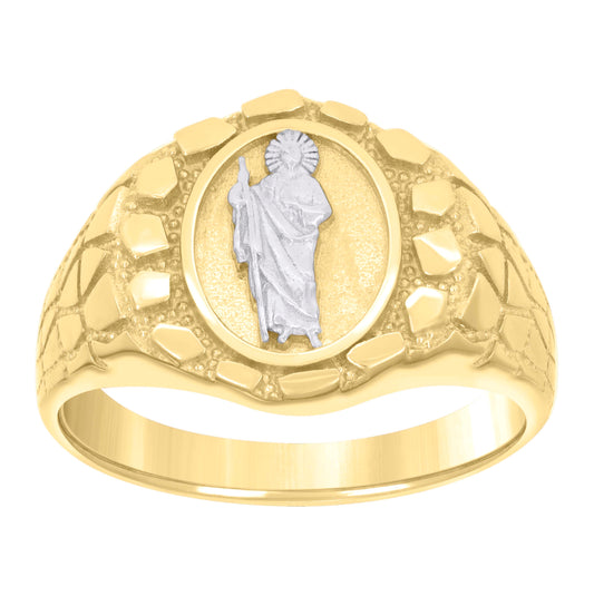 10K Two-tone Gold Mens St. Jude Religious Nugget Ring