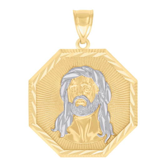 14K Two-tone Gold Mens Jesus Religious Charm Pendant