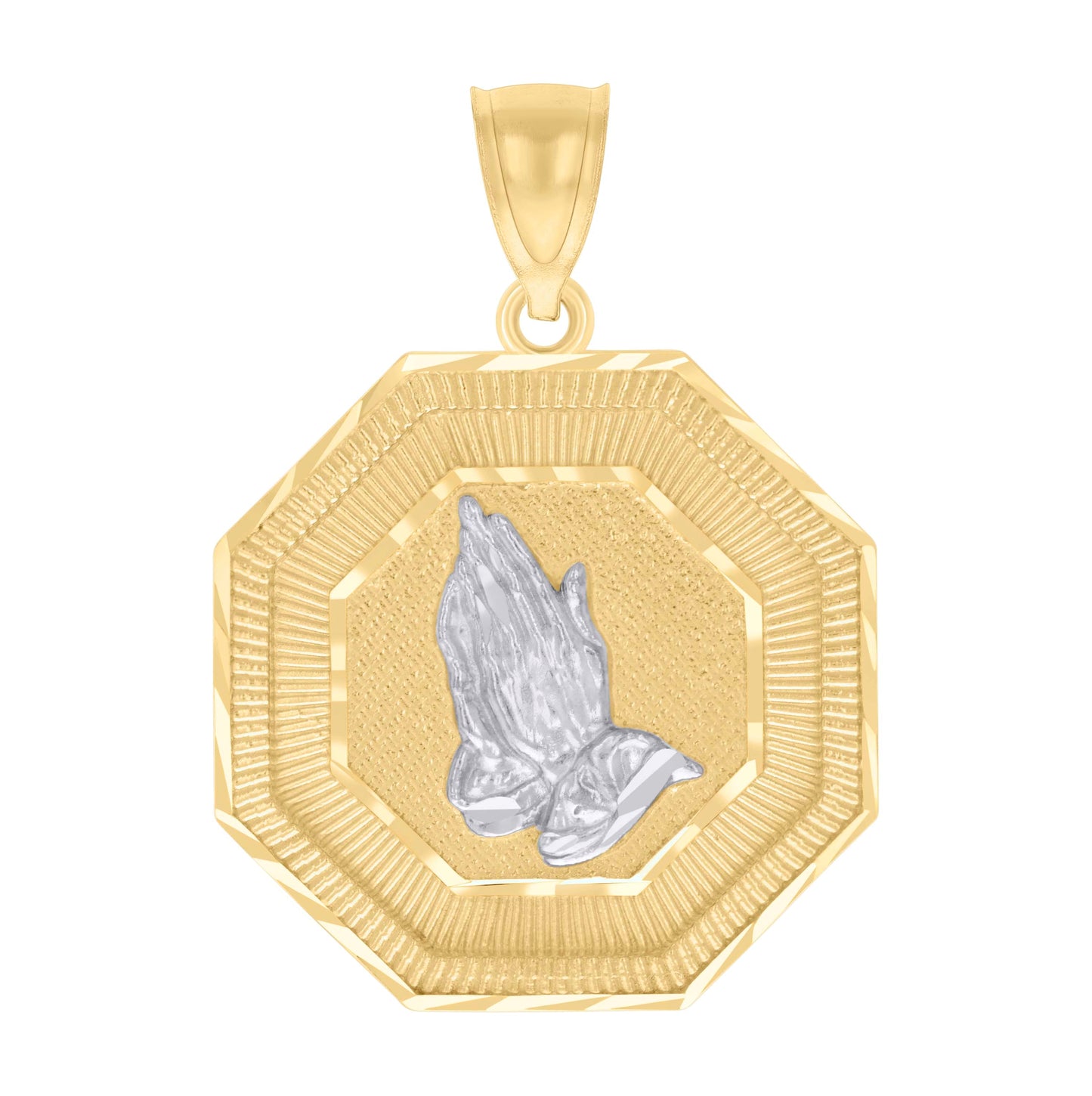 14K Two-tone Gold Mens Praying Hands Symbol Religious Charm Pendant