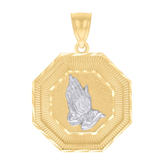 14K Two-tone Gold Mens Praying Hands Symbol Religious Charm Pendant