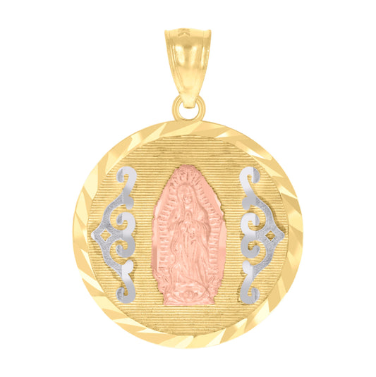 14K Tri-Color Gold Womens Guadalupe Religious Charm Pendant