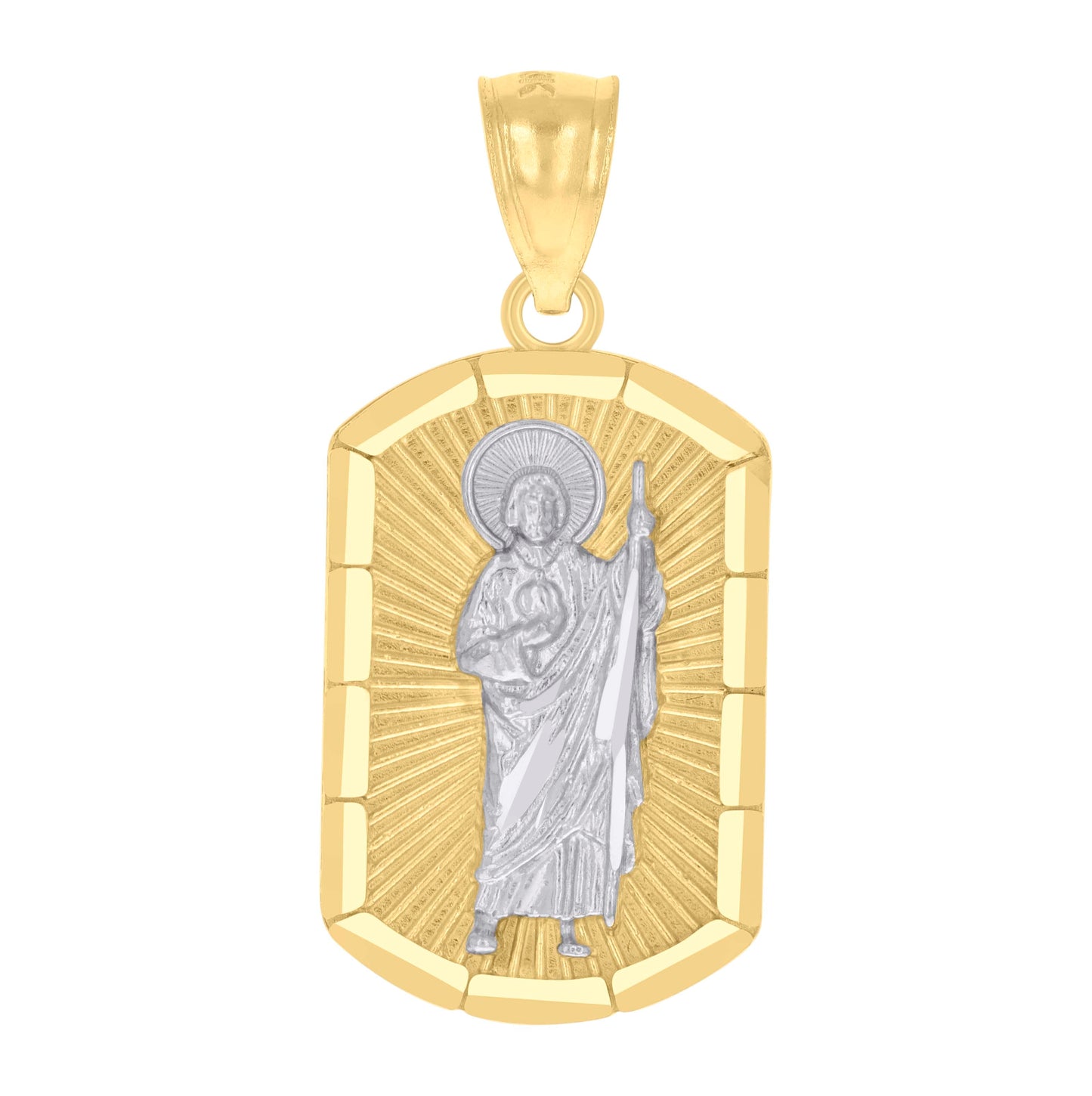14K Two-tone Gold Mens St. Jude Religious Charm Pendant