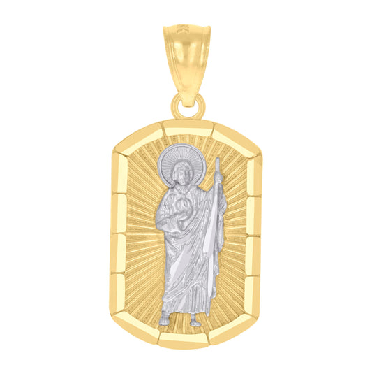 14K Two-tone Gold Mens St. Jude Religious Charm Pendant
