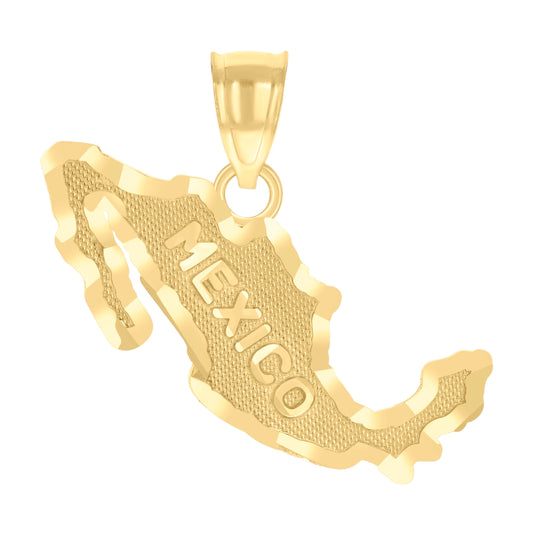 14K Yellow Gold Mens Mexico Map Country Diamond-Cut Globe Maps Charm Pendant