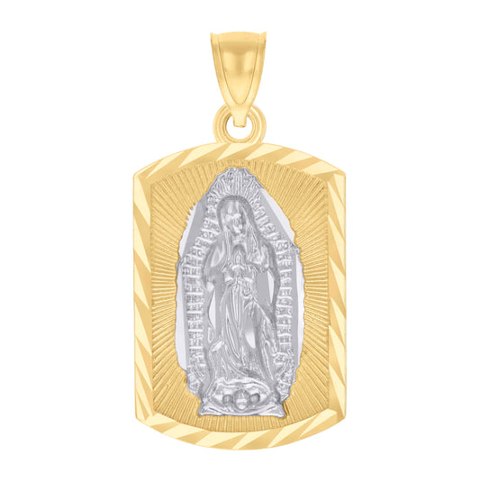 14K Two-tone Gold Mens Guadalupe Religious Charm Pendant