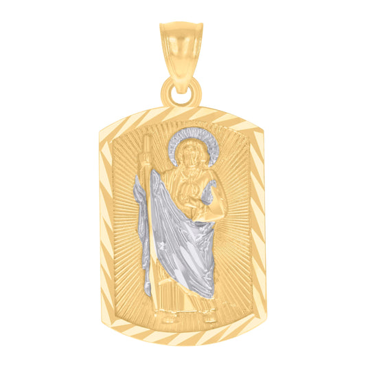 14K Two-tone Gold Mens St. Jude Religious Charm Pendant