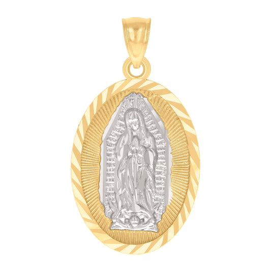 14K Two-tone Gold Mens Oval Guadalupe Religious Charm Pendant