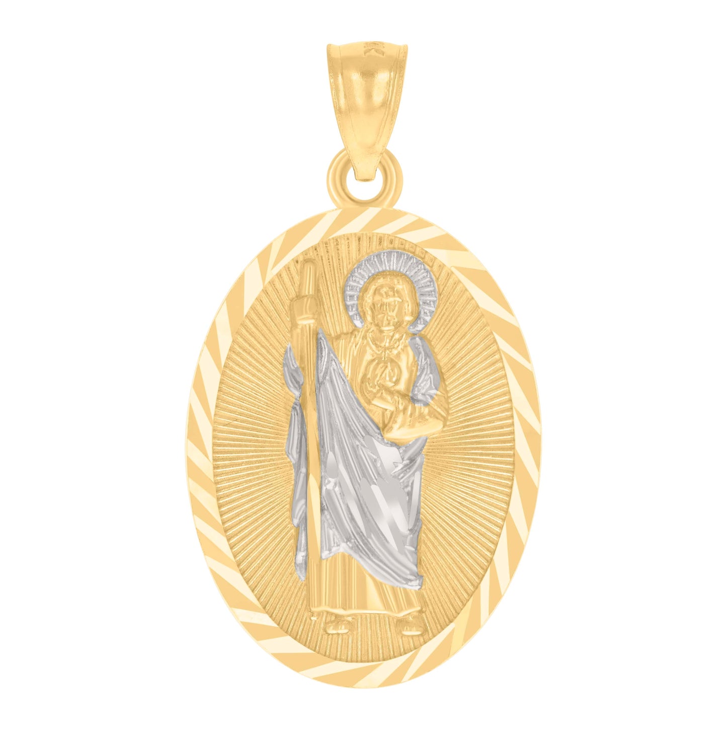 14K Two-tone Gold Mens Oval St. Jude Religious Charm Pendant