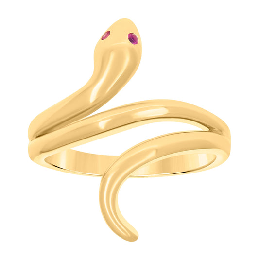 14K Yellow Gold Womens Purple Cubic-Zirconia Snake Reptile Wildlife Ring