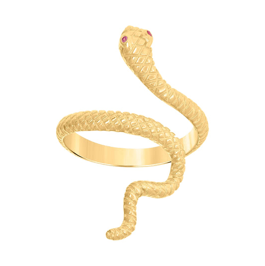 14K Yellow Gold Womens Pink Cubic-Zirconia Snake Reptile Textured Wildlife Ring