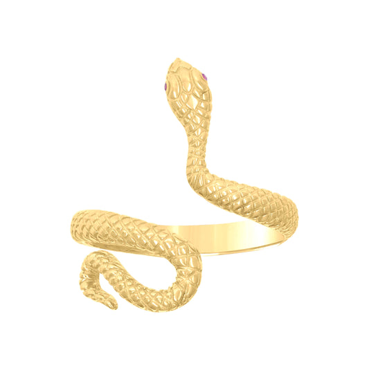 14K Yellow Gold Womens Pink Cubic-Zirconia Snake Reptile Wildlife Ring