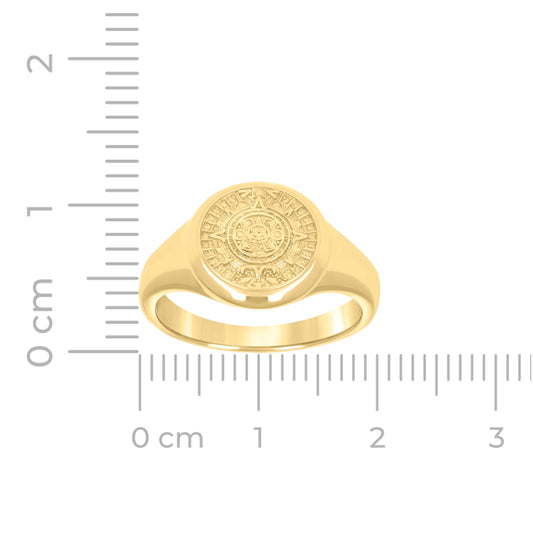 14K Yellow Gold Mens Aztec Calendar Fashion Ring