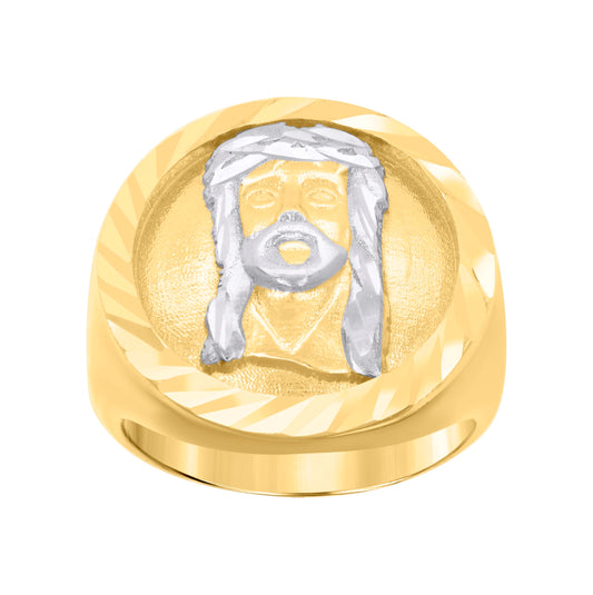 14K Two-tone Gold Mens Jesus Religious Ring