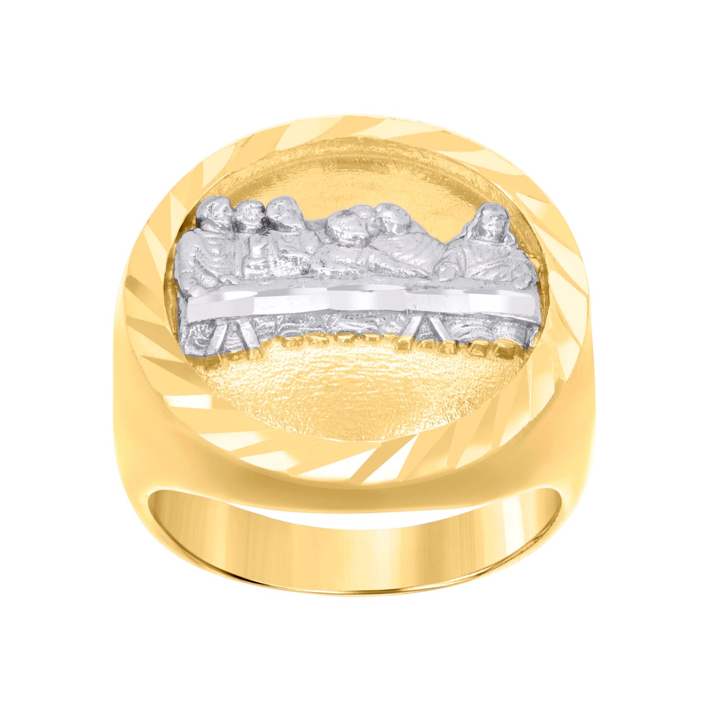 14K Yellow Gold Mens Last Supper Diamond-Cut Religious Ring