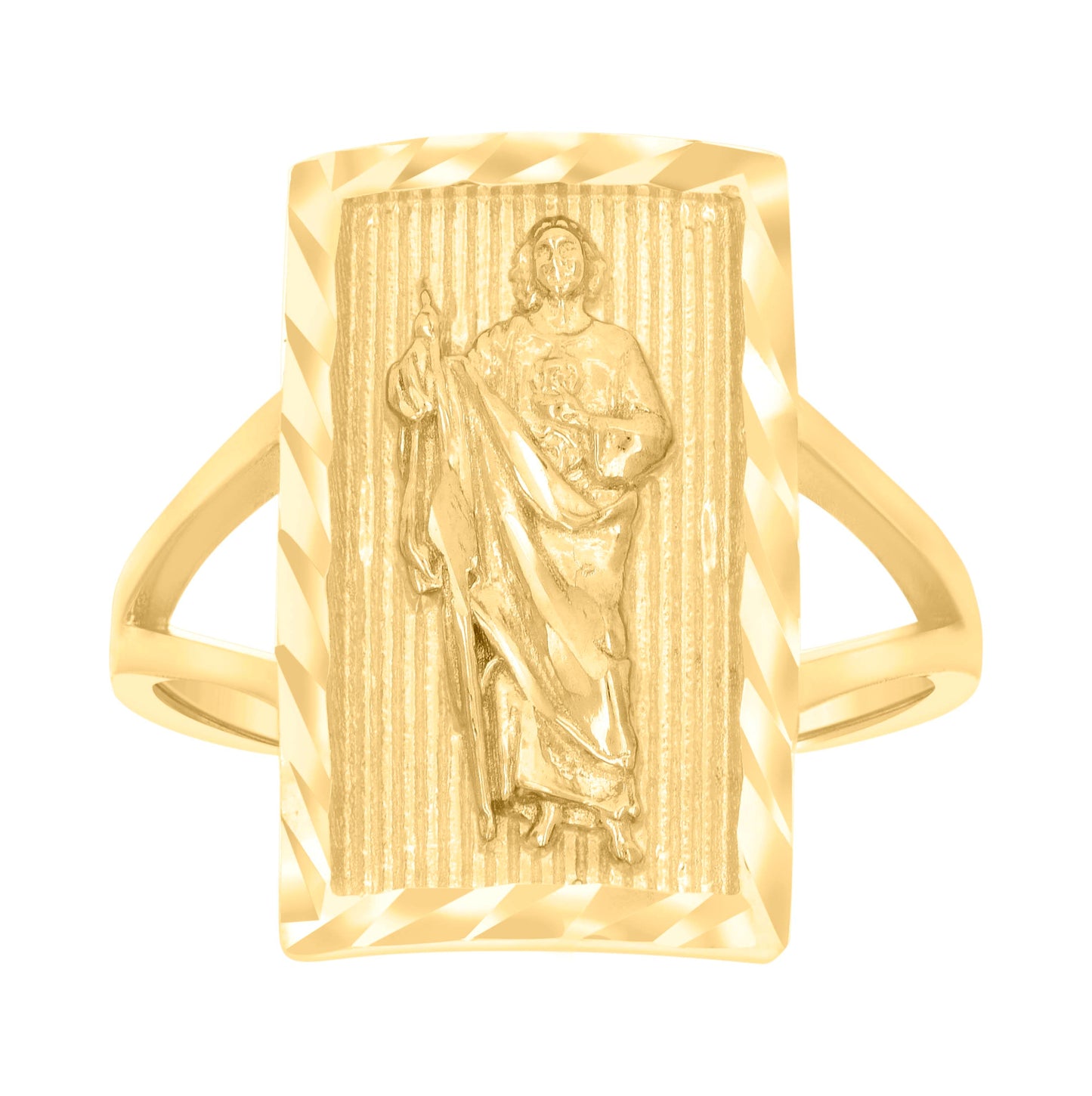 14K Yellow Gold Womens St. Jude Diamond-Cut Religious Ring