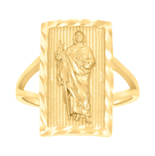 14K Yellow Gold Womens St. Jude Diamond-Cut Religious Ring