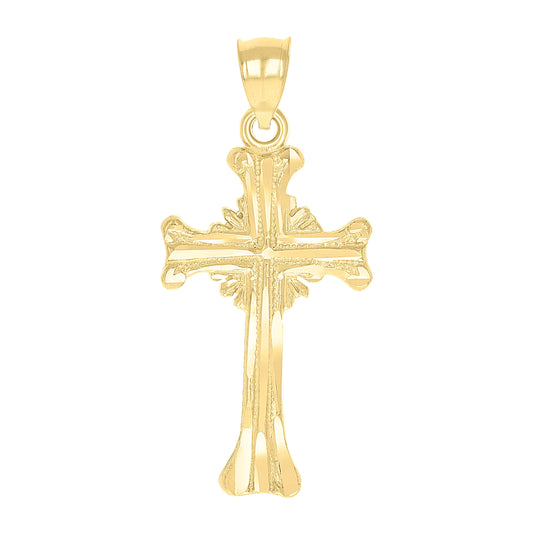 10K Yellow Gold Unisex Diamond-Cut Textured Cross Religious Charm Pendant