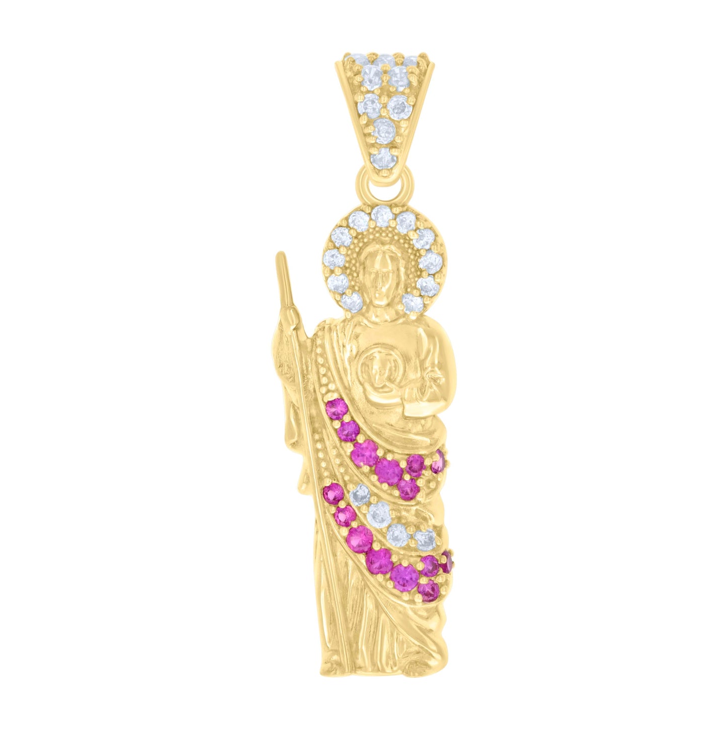 10K Yellow Gold Mens Cubic-Zirconia St. Jude Religious Charm Pendant