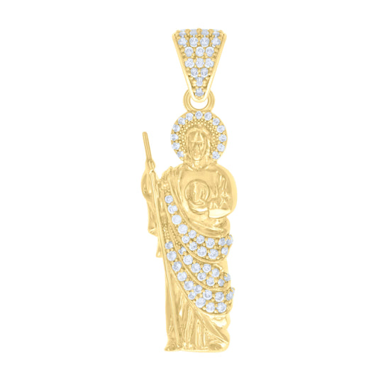 10K Yellow Gold Mens Cubic-Zirconia St. Jude Religious Charm Pendant
