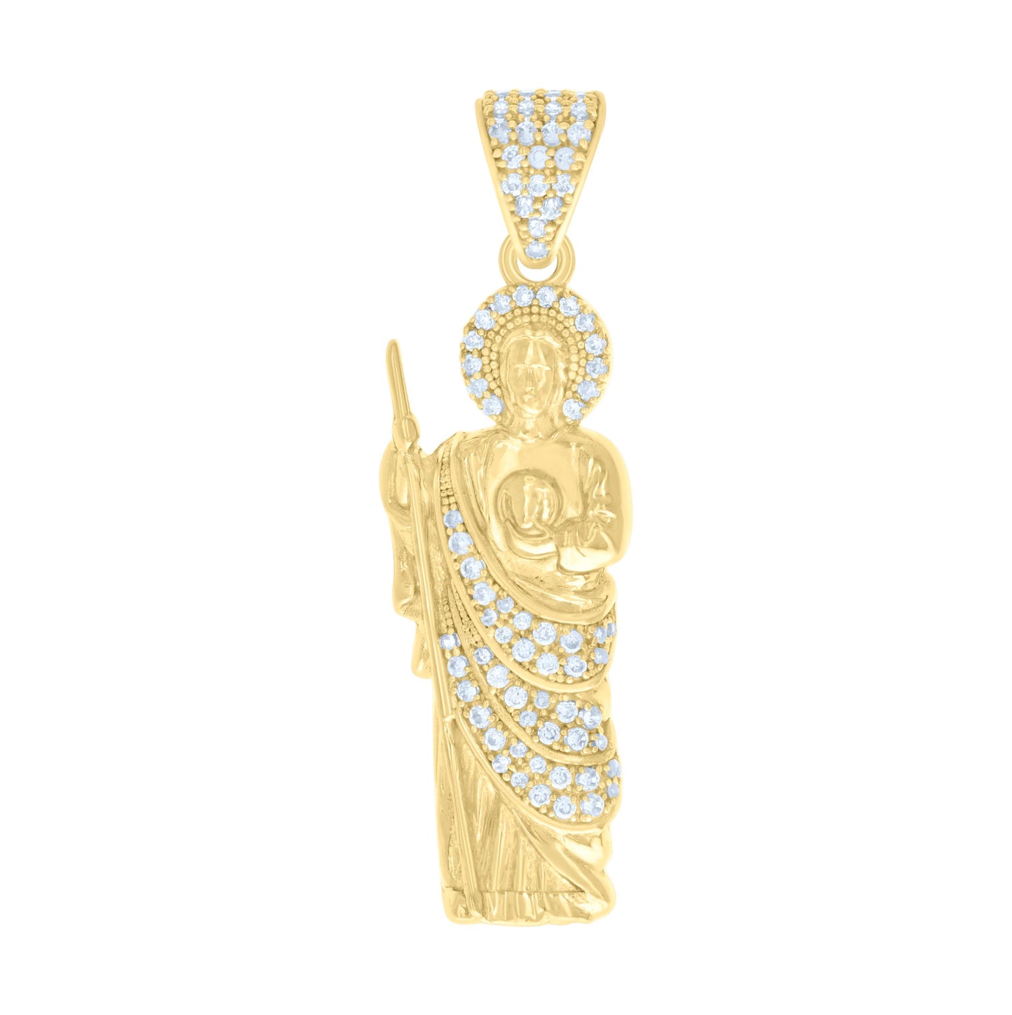 10K Yellow Gold Mens Cubic-Zirconia St. Jude Religious Charm Pendant