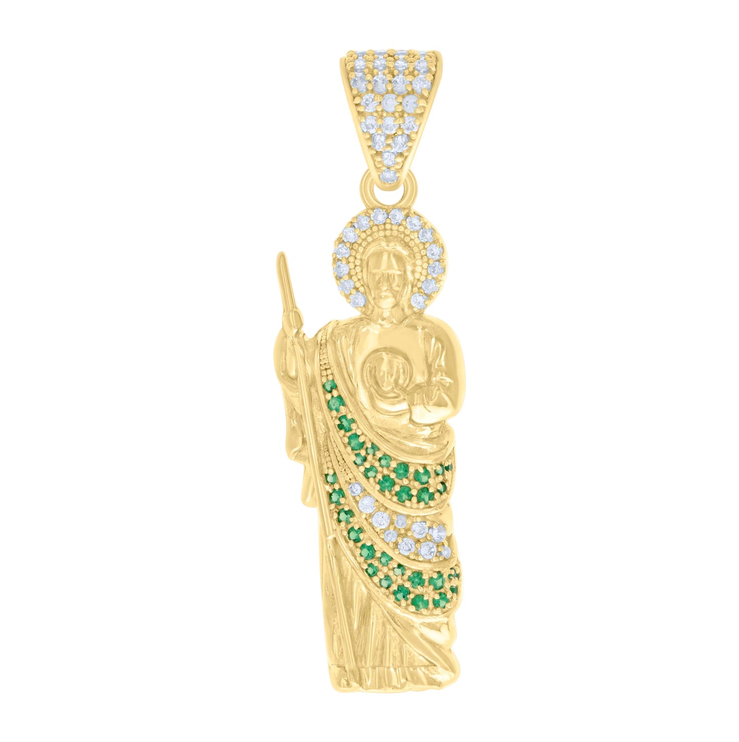 10K Yellow Gold Mens Cubic-Zirconia St. Jude Religious Charm Pendant