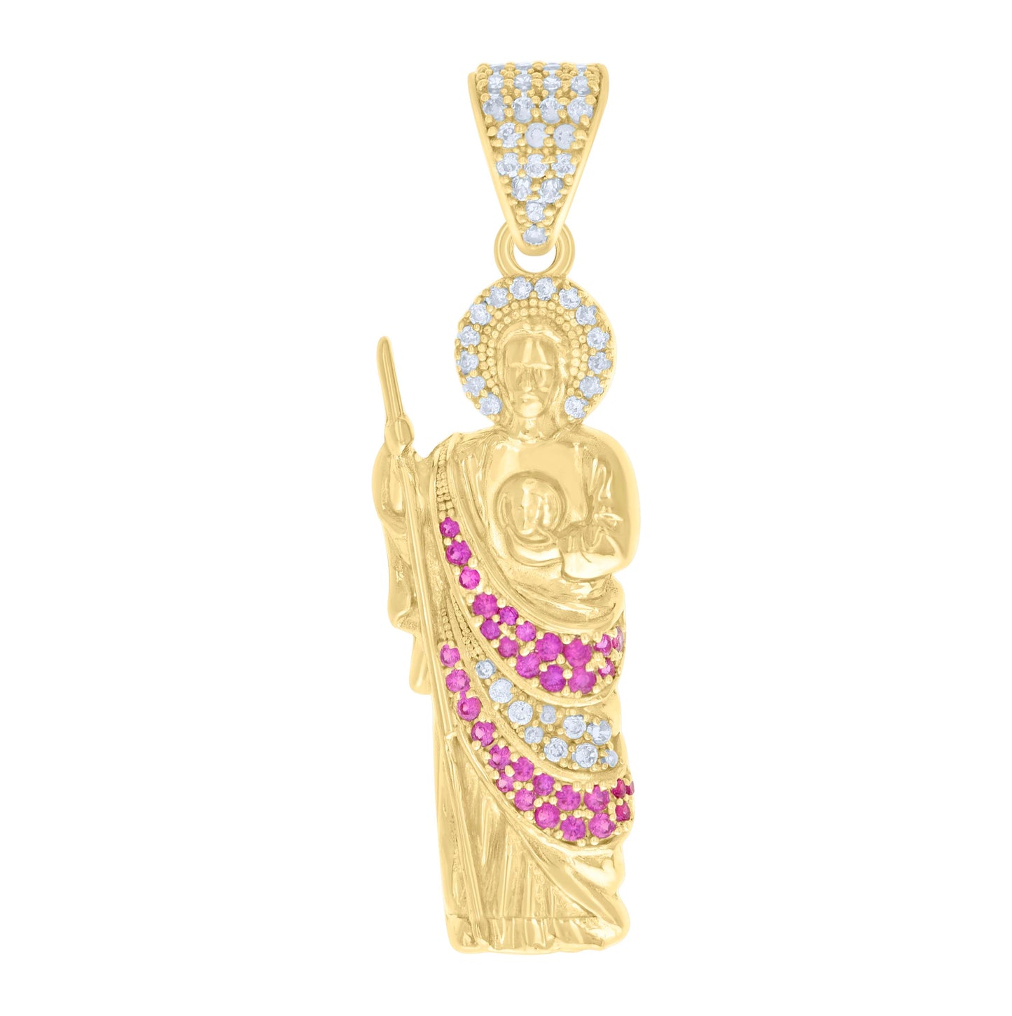 10K Yellow Gold Mens Cubic-Zirconia St. Jude Religious Charm Pendant