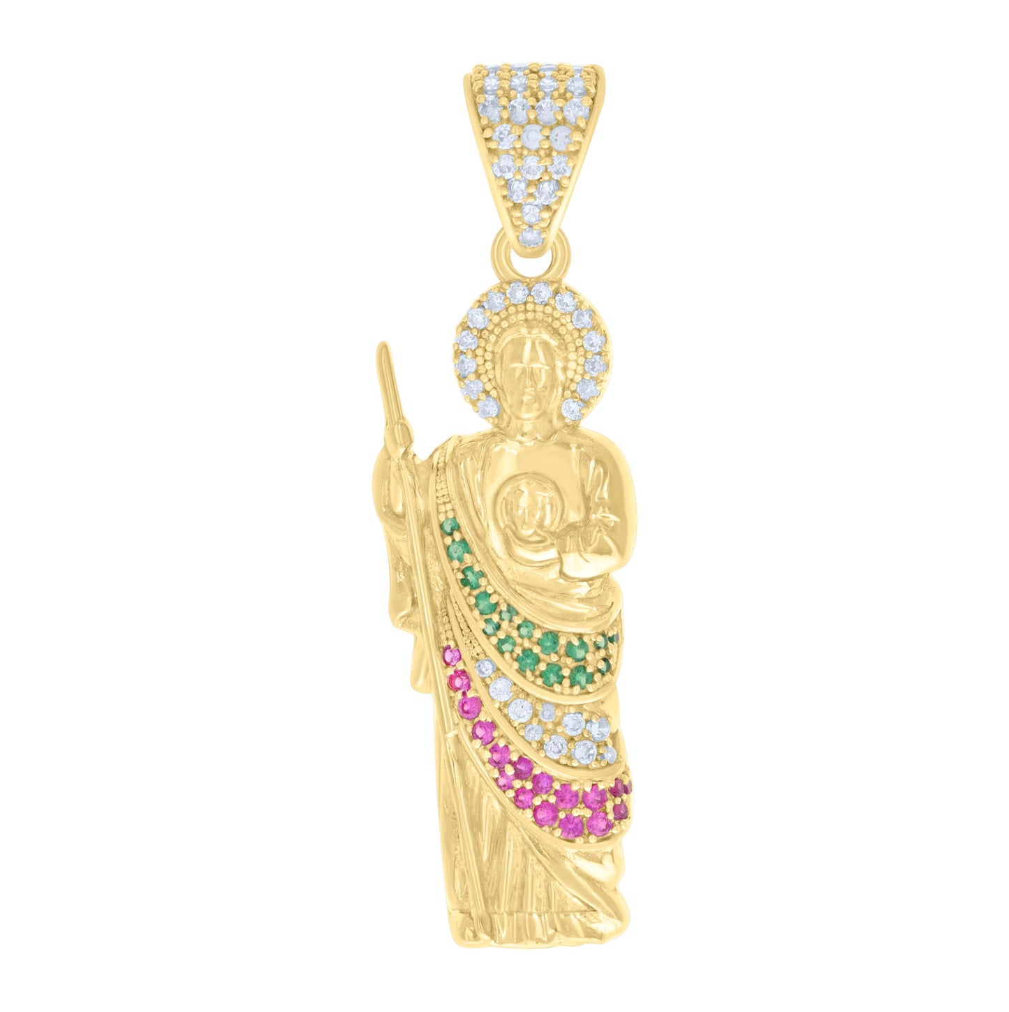10K Yellow Gold Mens Cubic-Zirconia St. Jude Religious Charm Pendant