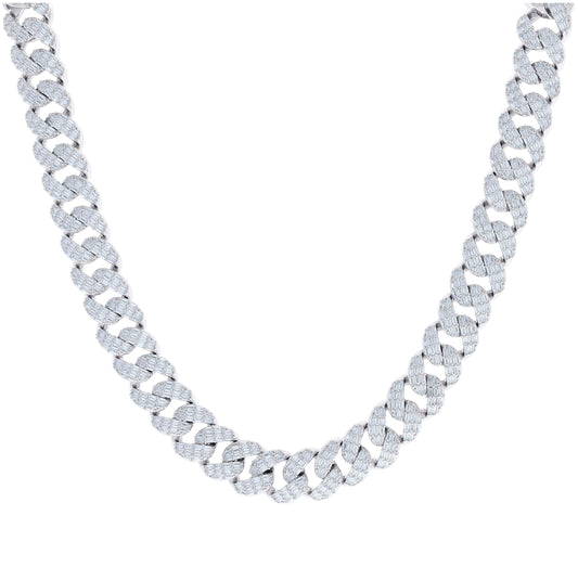 Sterling Silver Baguette Round Cubic-Zirconia Fancy Cuban Necklace