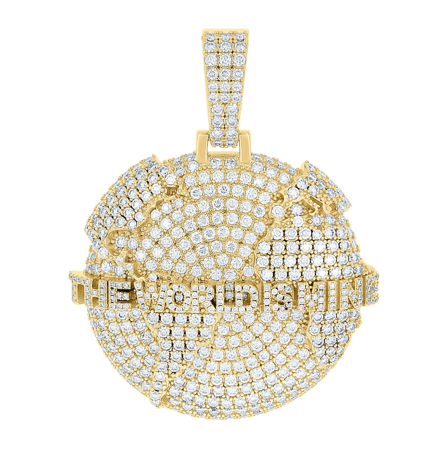 Sterling Silver Mens Cubic-Zirconia The World Is Mine Globe Charm Pendant
