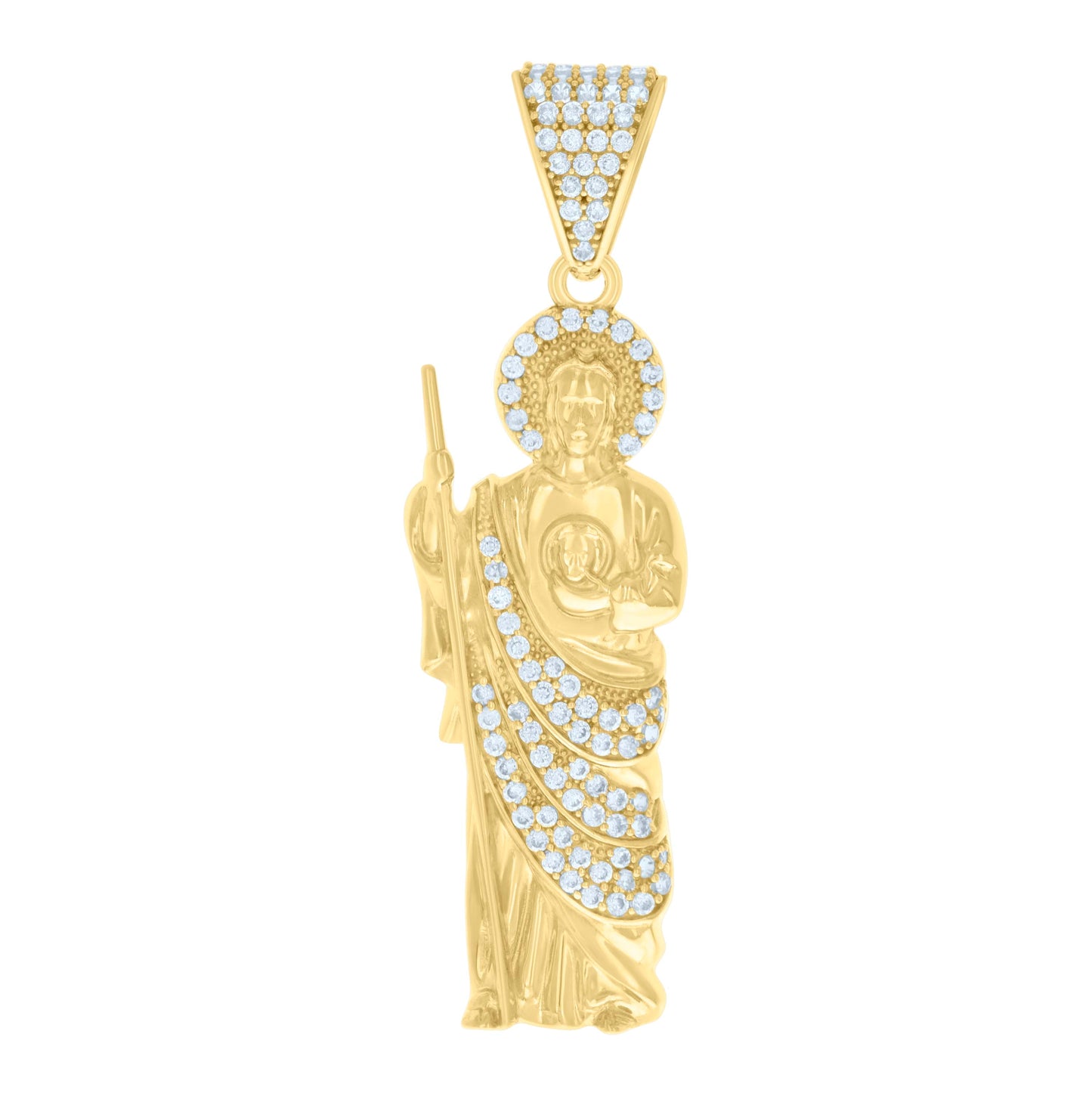 10K Yellow Gold Mens Cubic-Zirconia St. Jude Religious Charm Pendant