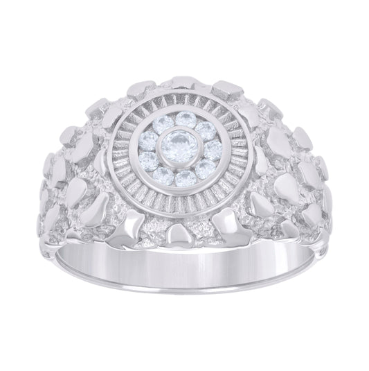 Sterling Silver Men's Cubic-Zirconia Nugget Fashion Bridal Anniversary Wedding Engagement Band Ring