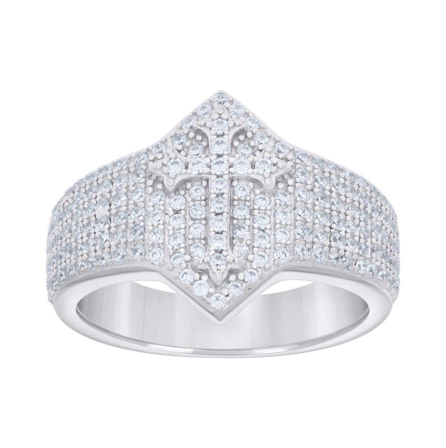 Sterling Silver Mens Cubic-Zirconia Cross Religious Bridal Anniversary Wedding Engagement Band Ring