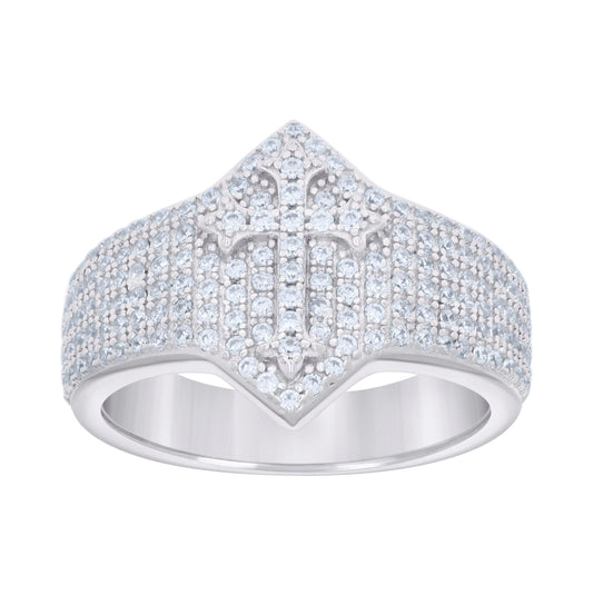 Sterling Silver Mens Cubic-Zirconia Cross Religious Bridal Anniversary Wedding Engagement Band Ring