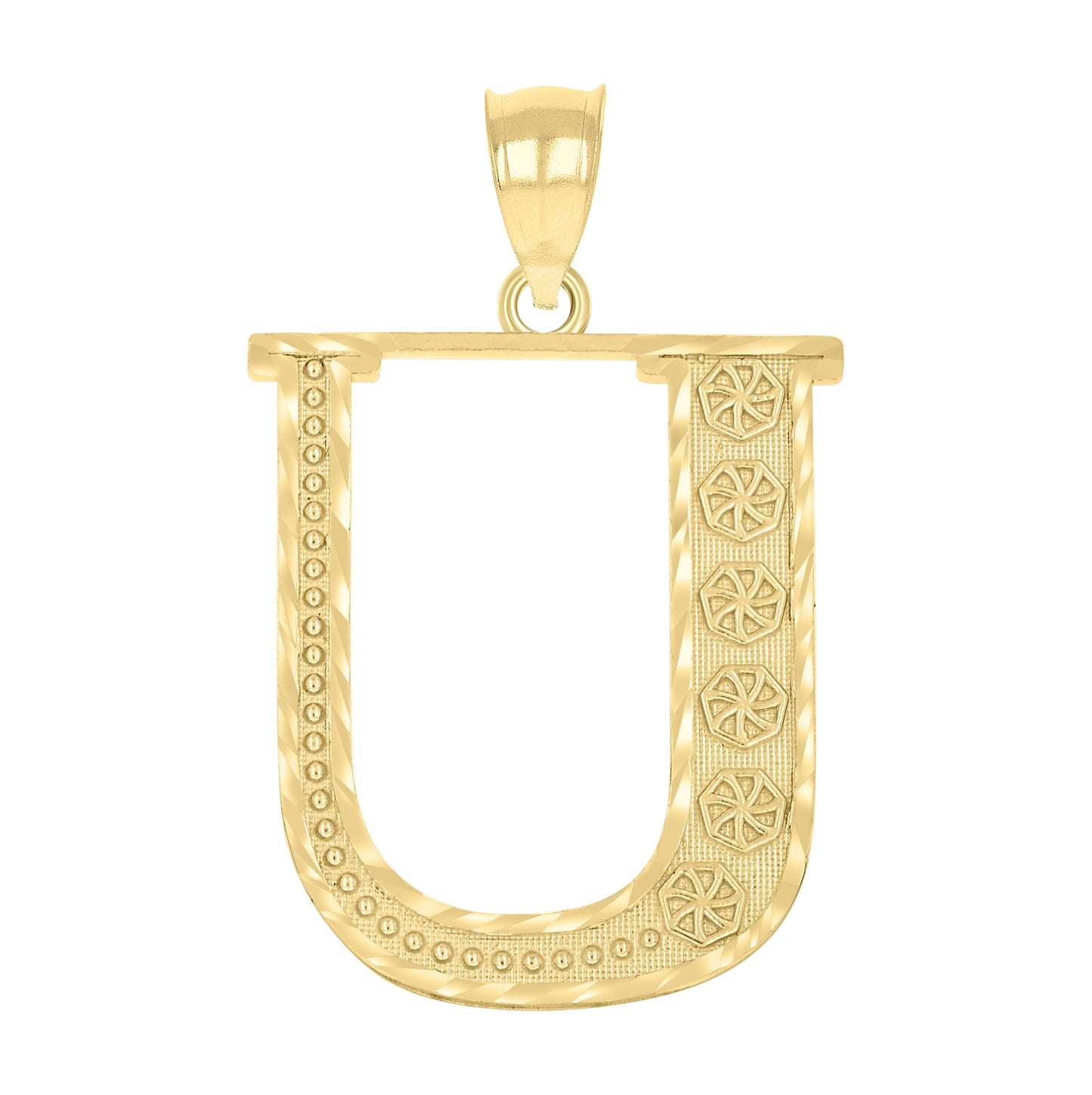 10K Yellow Gold Unisex Diamond-Cut Initial Letter Charm Pendant
