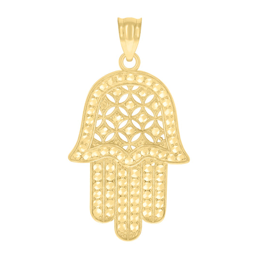 10K Yellow Gold Unisex Hamsa Symbol Religious Charm Pendant